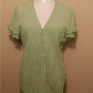 Michael Kors Green and White Striped Blouse